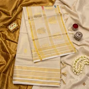 QDORA Golden Kasavu Tissue Saree