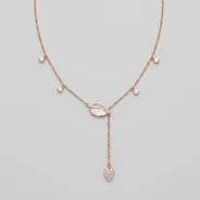 Iniya Leaf & Pearl Lariat Necklace 