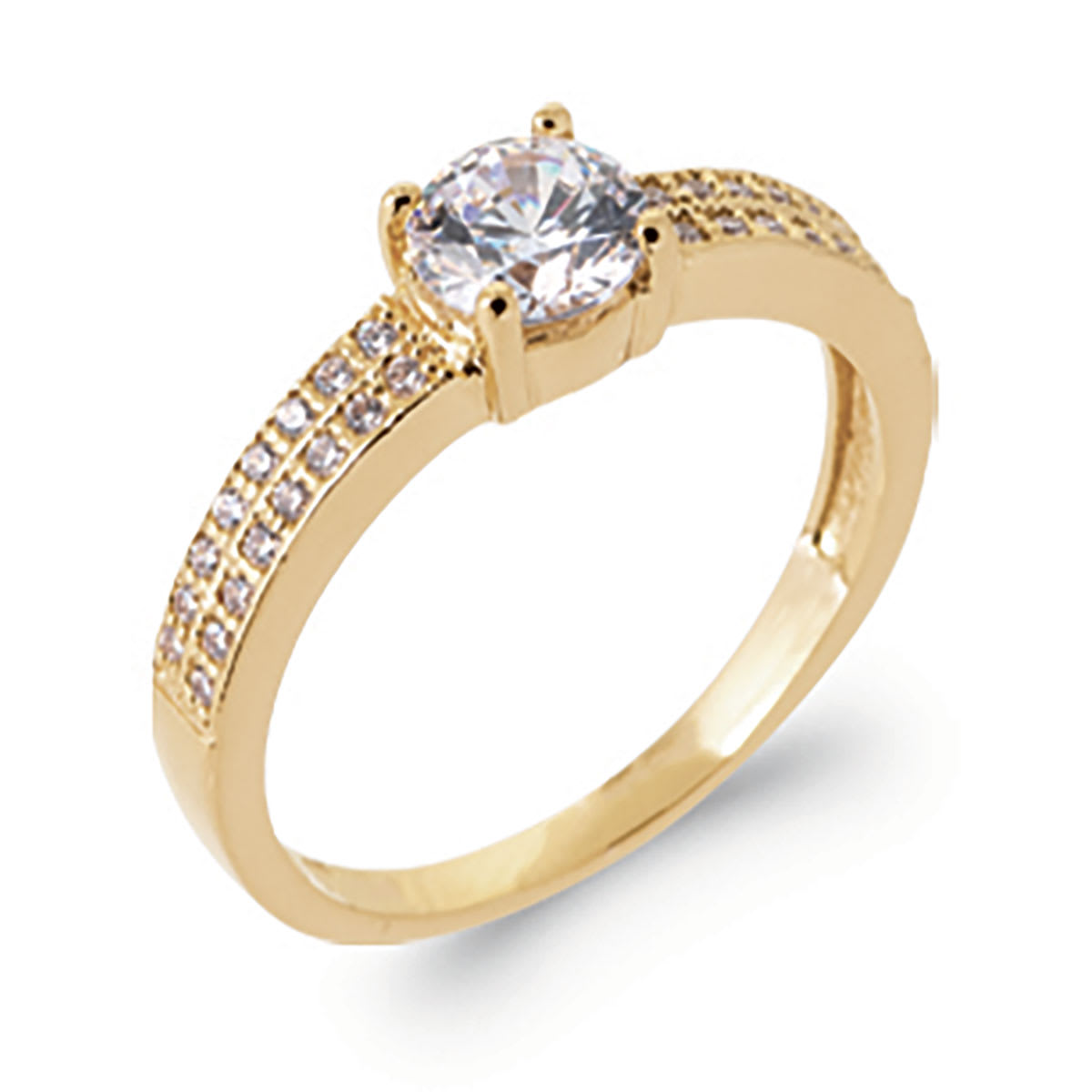 Bague Solitaire En Plaqué Or Avec Zirconium Cubique Facetté - Taille 57 - Occasion