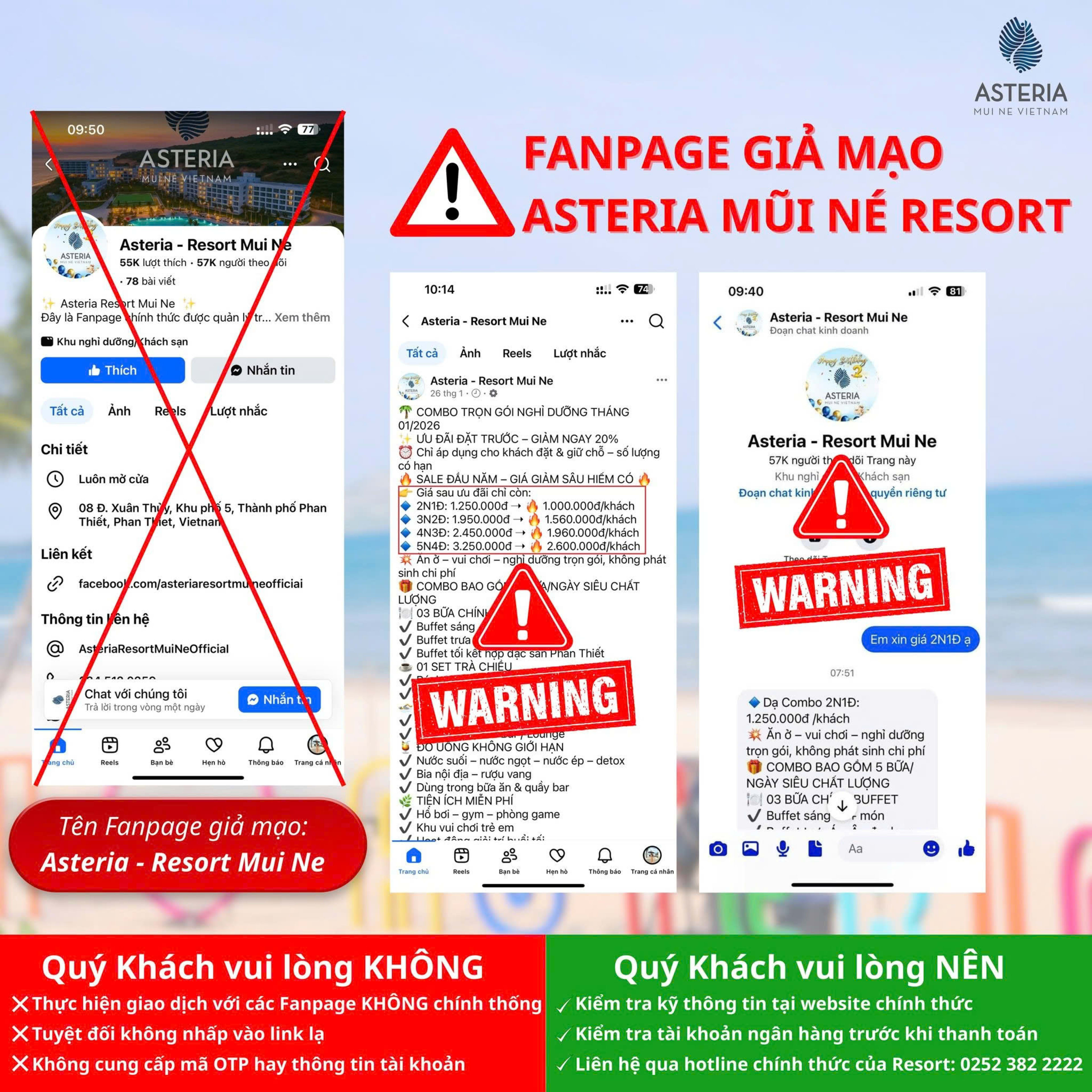 🚨 Cảnh Báo Fanpage Giả Mạo Asteria & Centara Mirage Mũi Né — Đừng Để Mất Tiền Oan