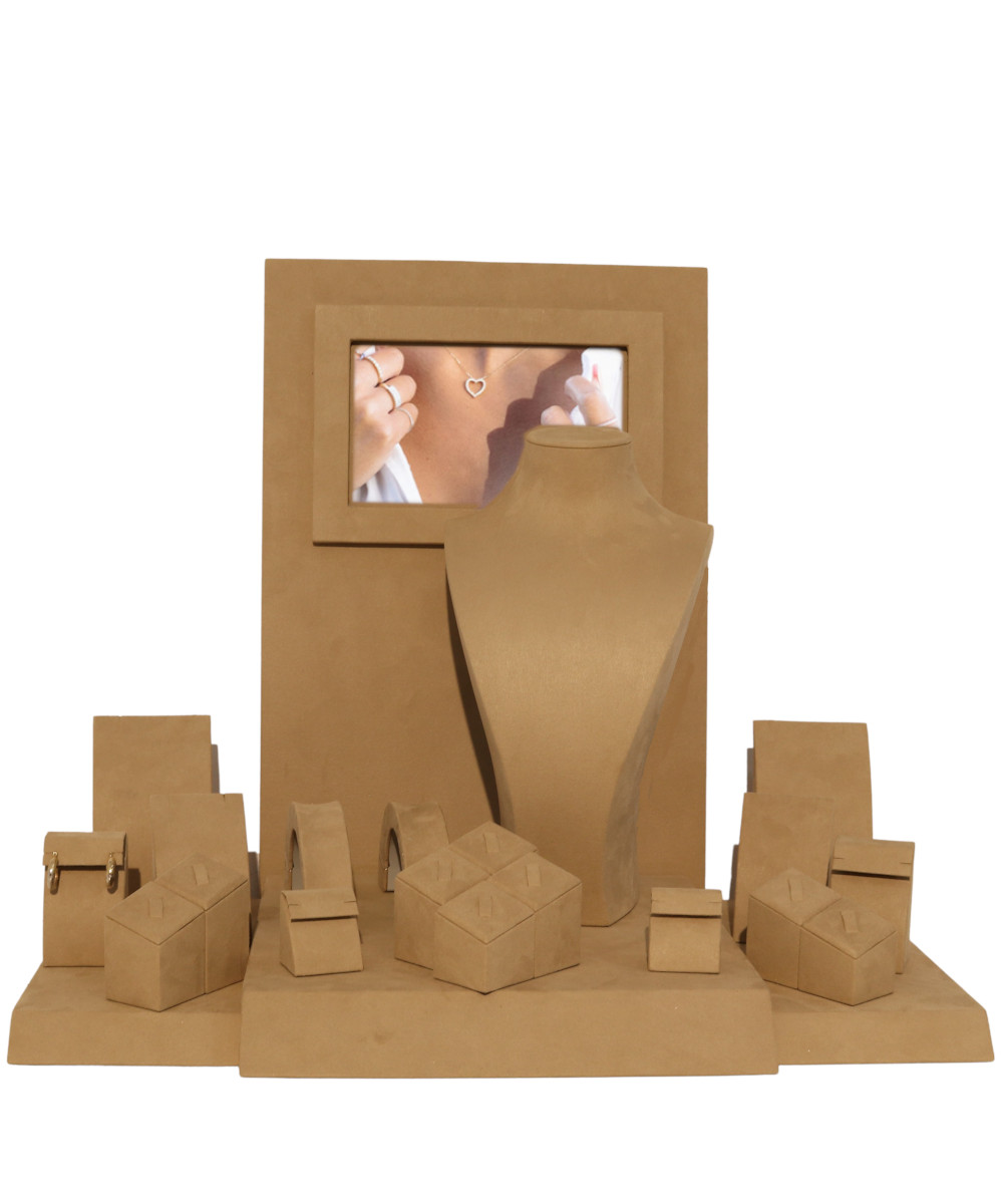 Cream Classic 14-Piece Leatherette Jewelry Display Set