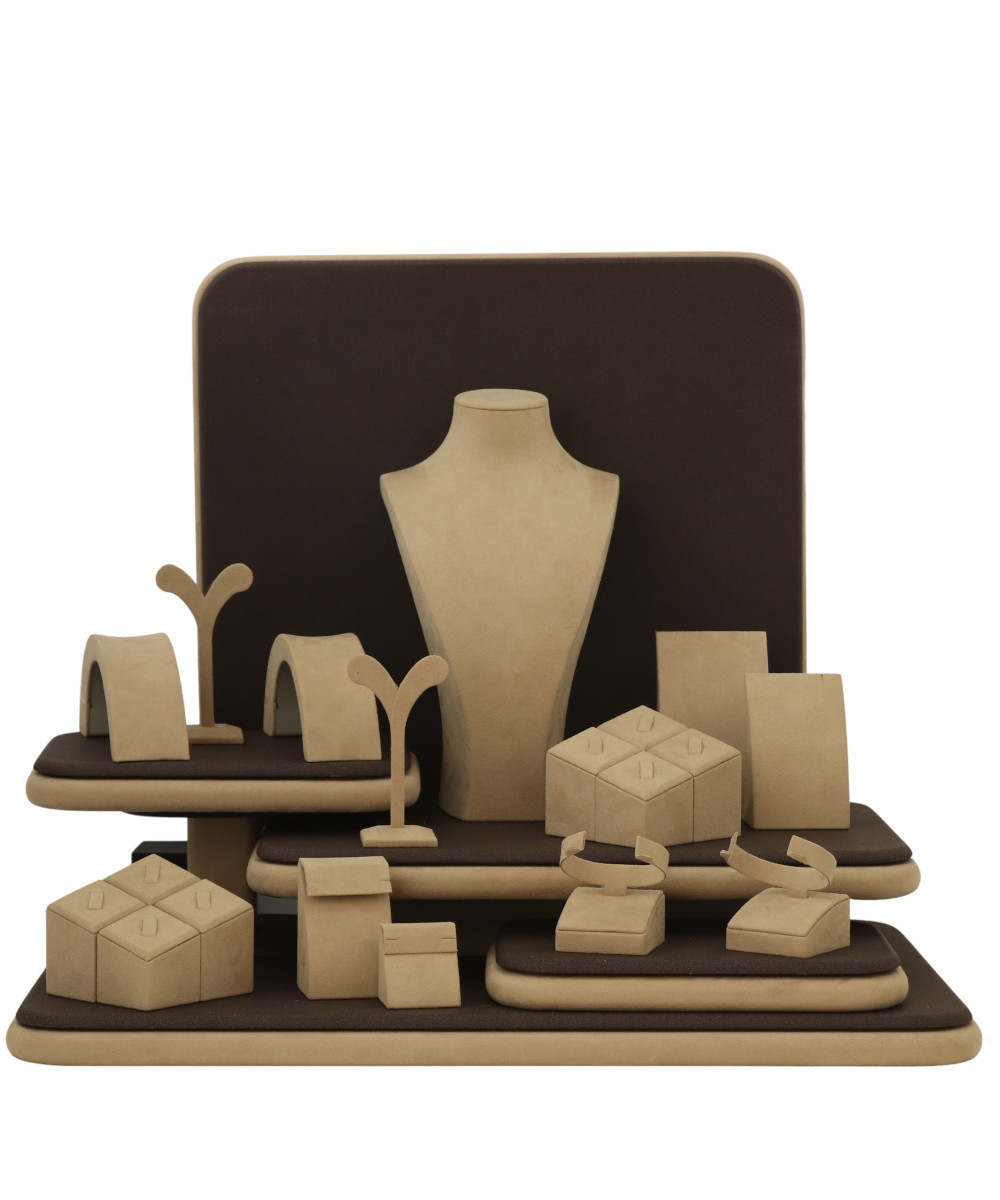 Dark brown and cream Multi-Earring 15-Piece Leatherette Jewelry Display Set