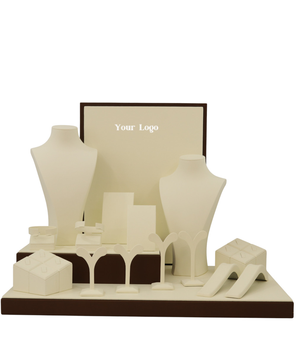 Рисово-белый и коричневый — Комплект для серёг 15 предметов из искусственной кожи 2