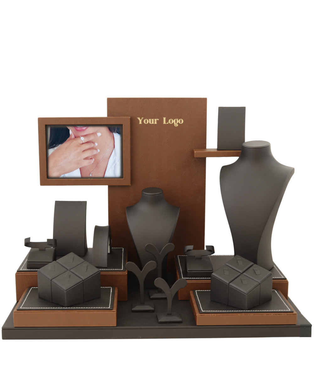 Brown and black Multi-Earring 15-Piece Leatherette Jewelry Display Set