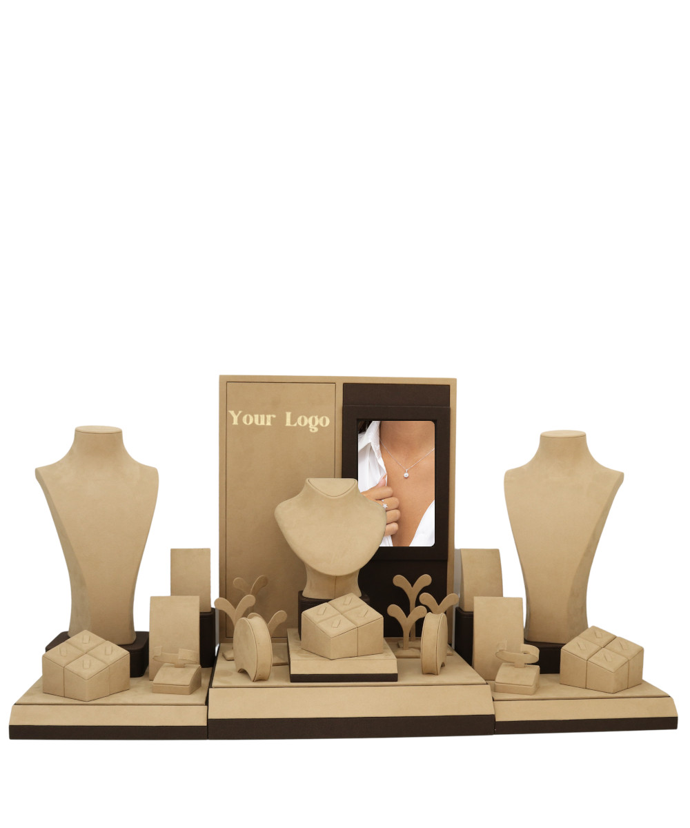 Brown and cream Multi-Earring 15-Piece Leatherette Jewelry Display Set