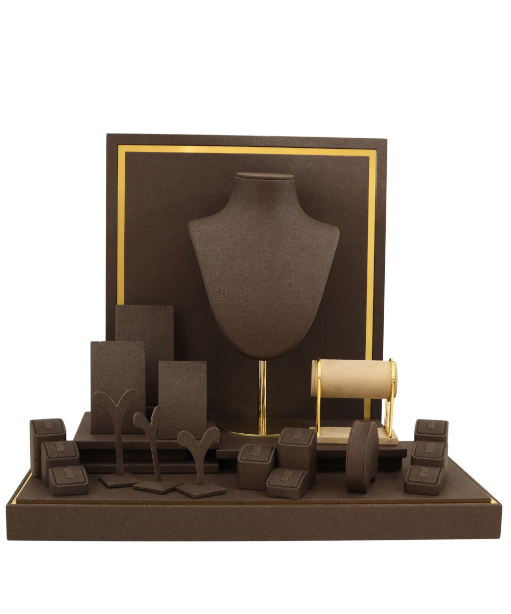 Brown Classic 14-Piece Leatherette Jewelry Display Set