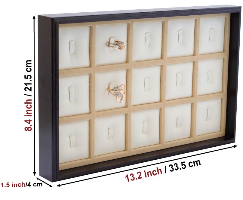 Черный деревянный лоток для ювелирных изделий на 15 колец 2