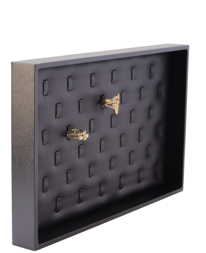 Black Leather Jewelry tray for 36 Rings