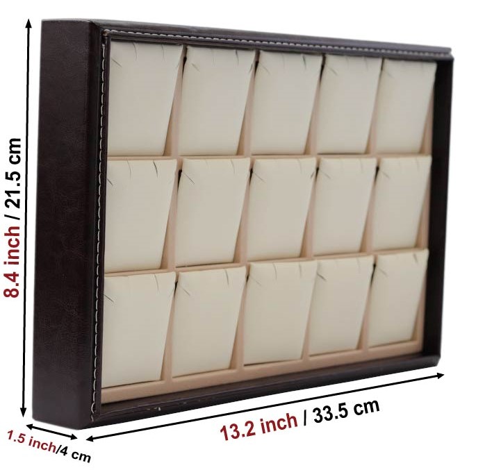 صينية مجوهرات جلدية اصطناعية تتسع لـ 15 قلادة أو زوجًا من الأقراط. 2