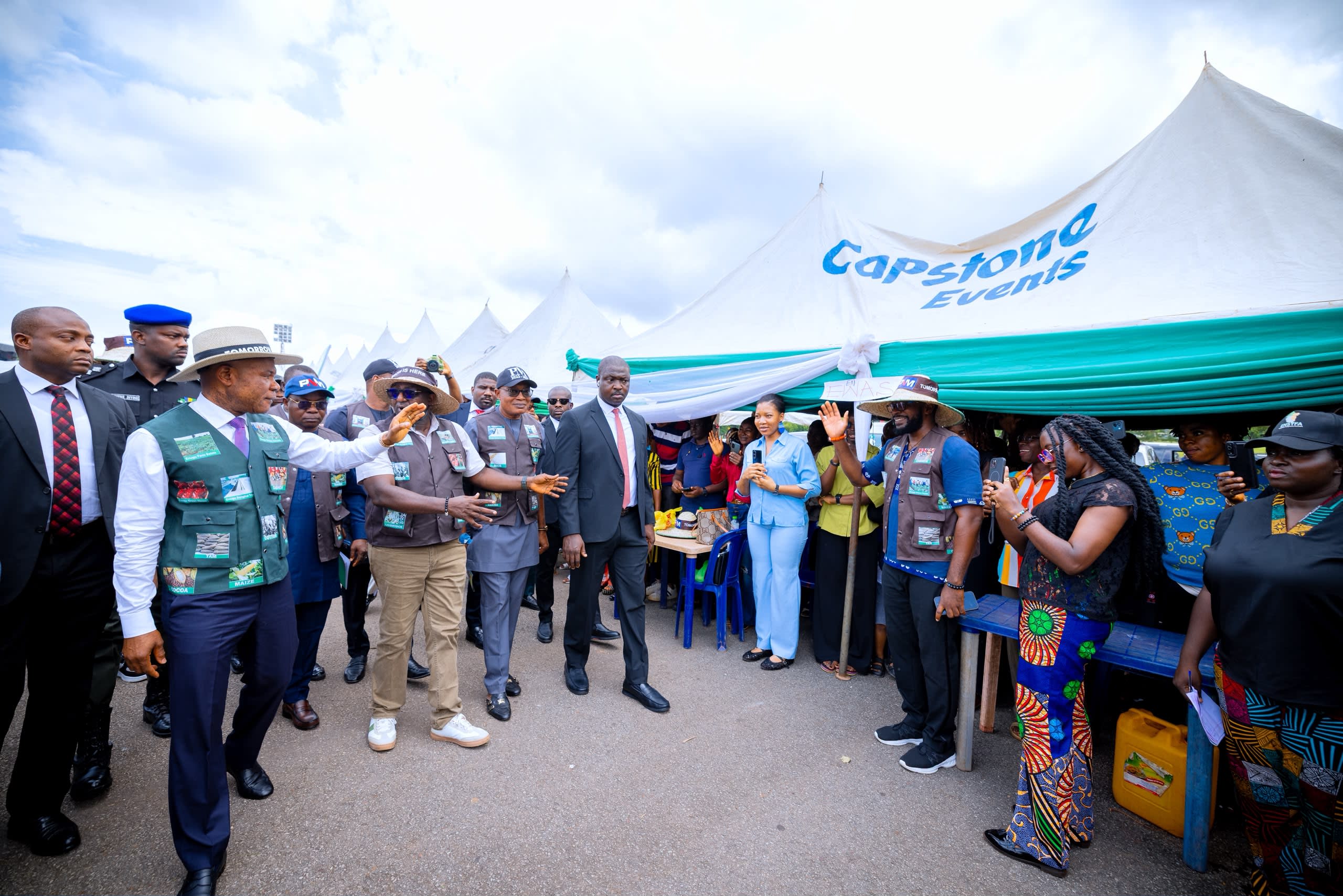 His Excellency Governor Peter Ndubuisi Mbah at agricultural empowerment program distributing farming equipment