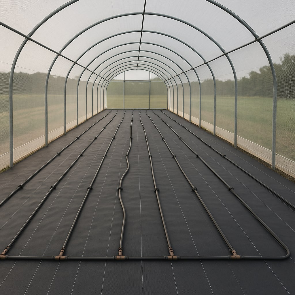 High-yield crops inside climate-controlled greenhouse