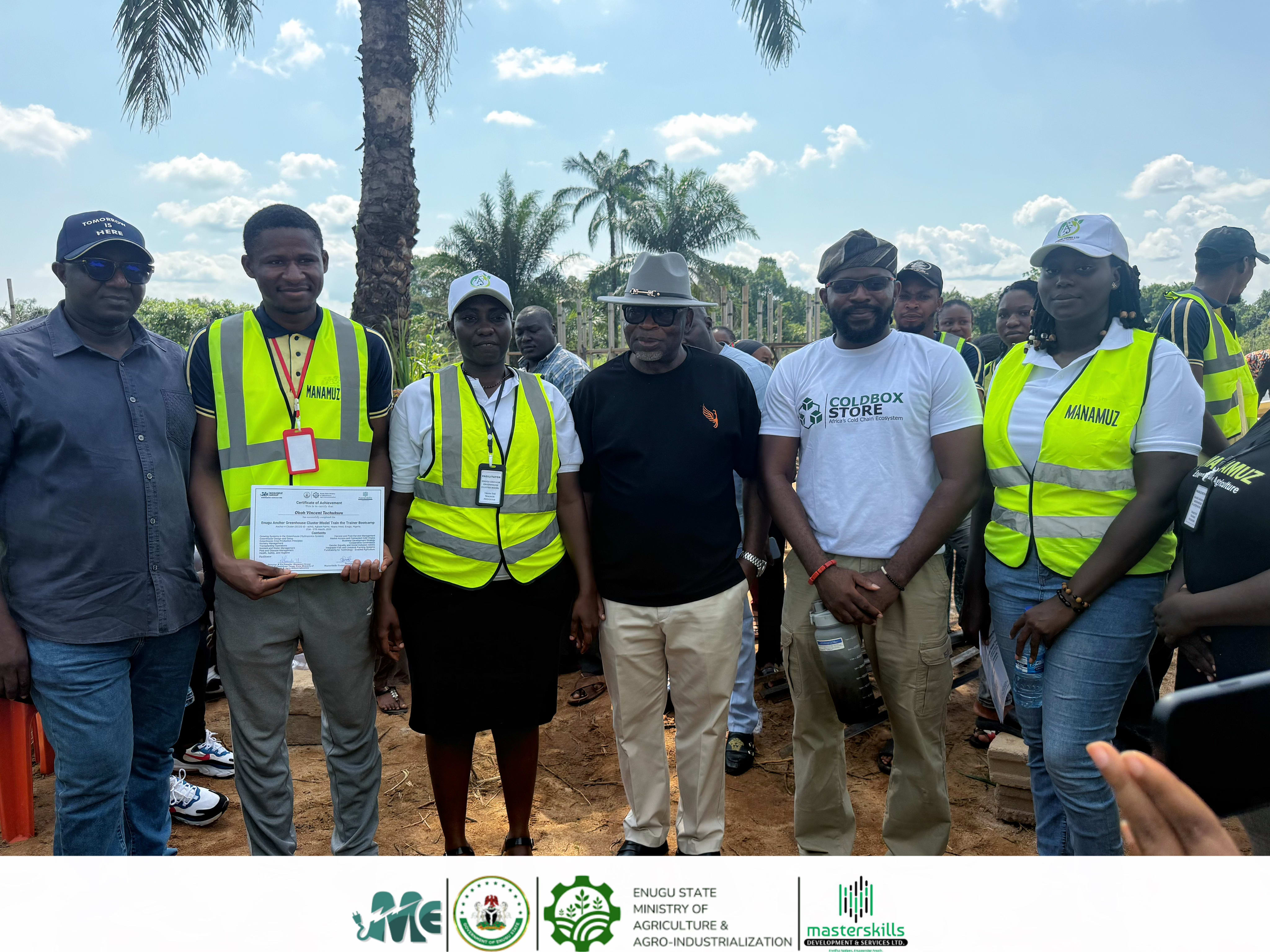 Rt. Hon. Toby Okechukwu, Engr. Charles Aliozo, and Hon. Commissioner Dr. Patrick Ubru during the EAGC project site visit