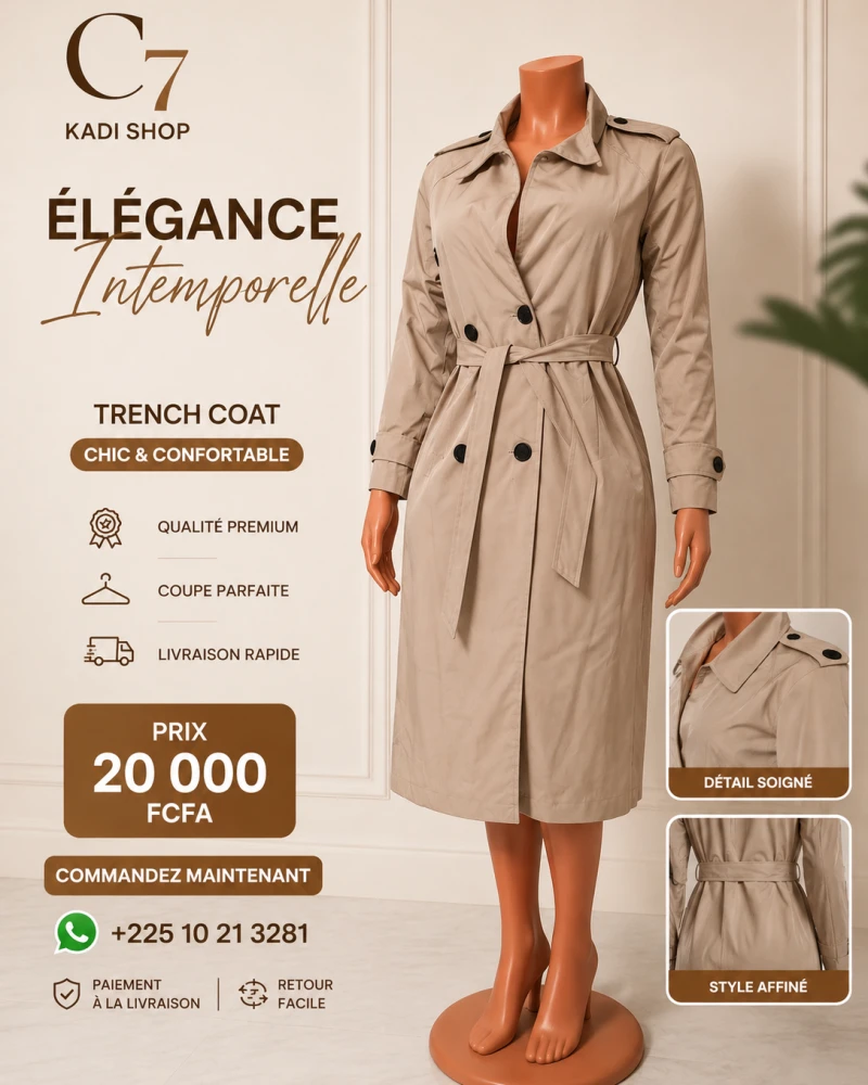 Manteau long femme en tissu uni au style chic et intemporel