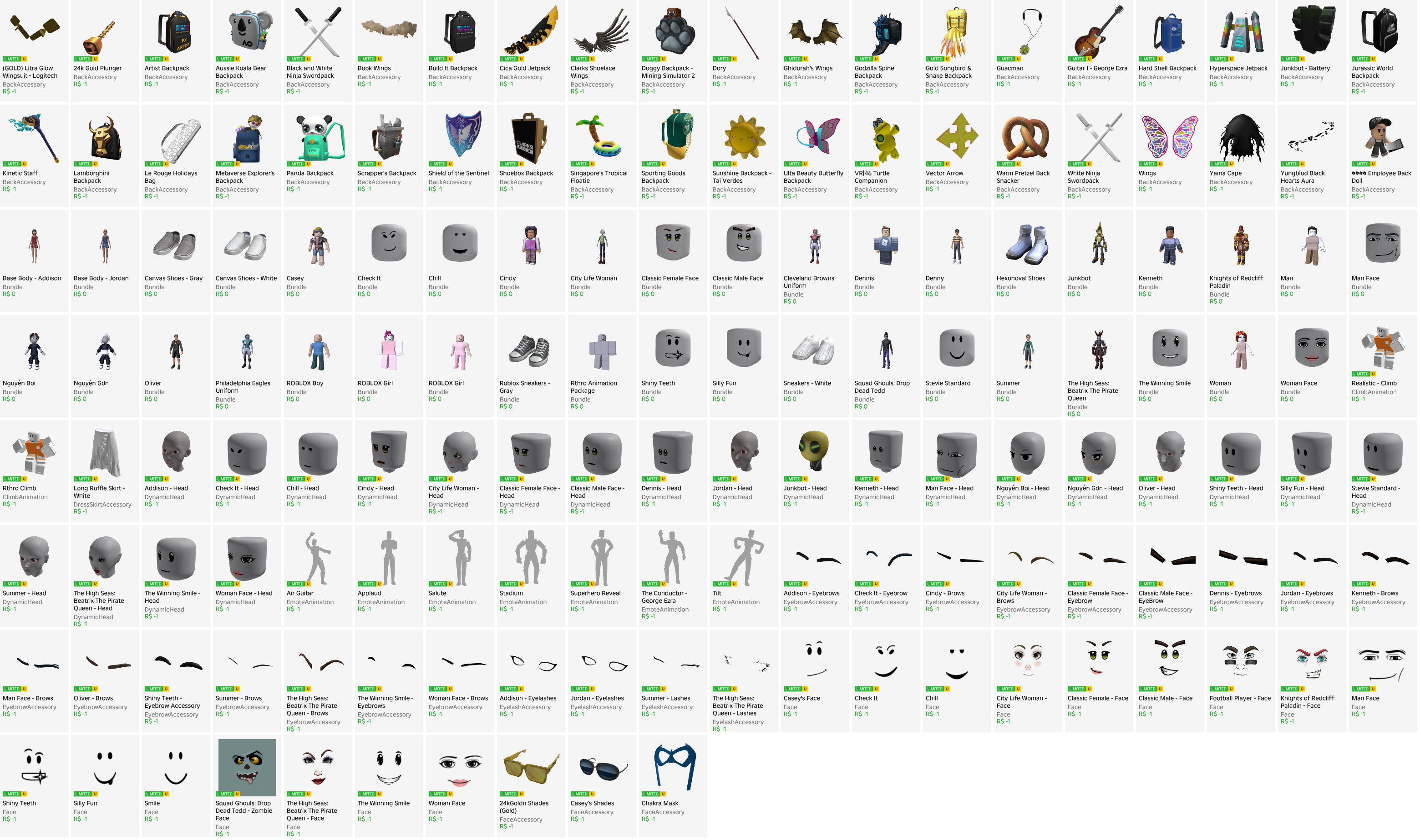 Inventory 7,596 Robux Spent | Limited: ~1,069 | Offsale: 261 | UGC RAP: ~5,600