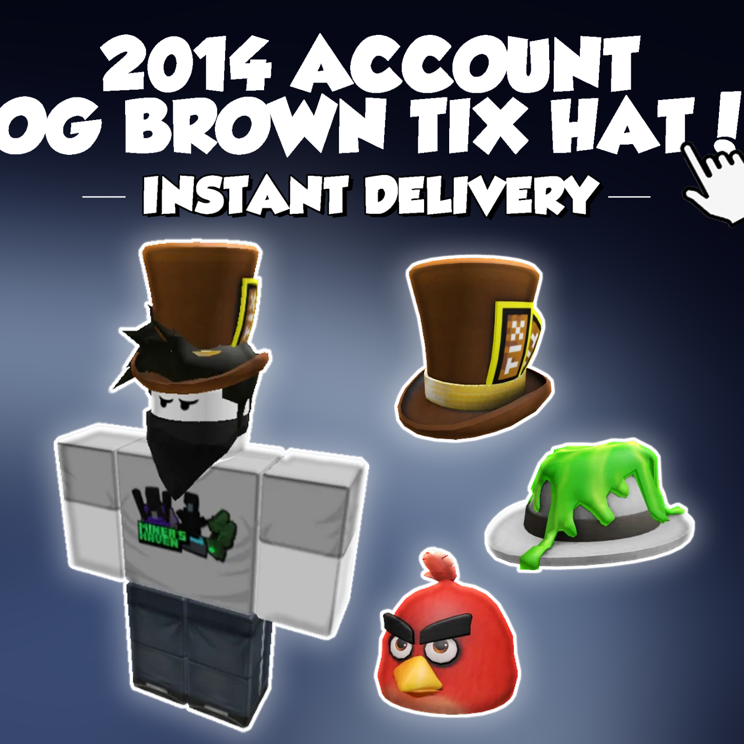 Brown Tix Top Hat + Angry Birds Headphones | 2014 Account | 59+ Offsale-Limited | 500+ Robux Spent