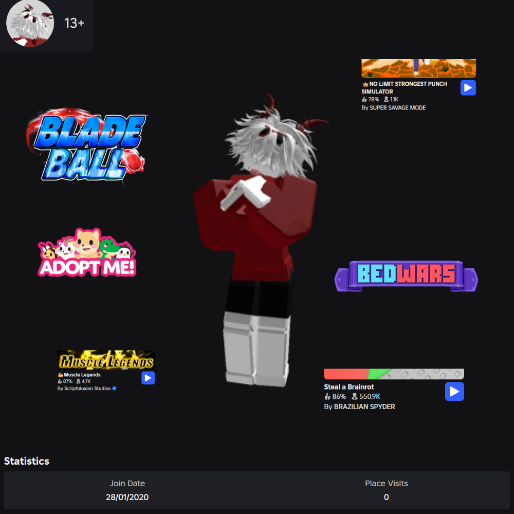 Blade Ball, Bedwars, Adopt Me!, Steal A Brainrot and more!! | LOTS THEMED OUFITS | 13+ Account | Inventory Item worth 96.500+ Robux | Full Access