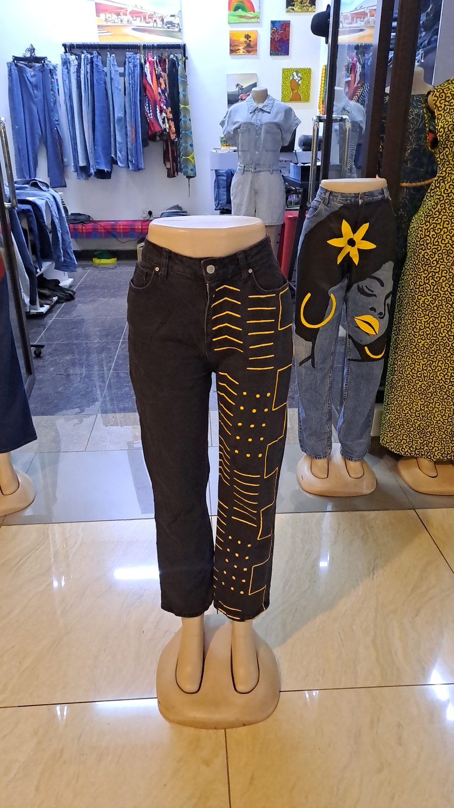 Yellow Tribal Art one leg
