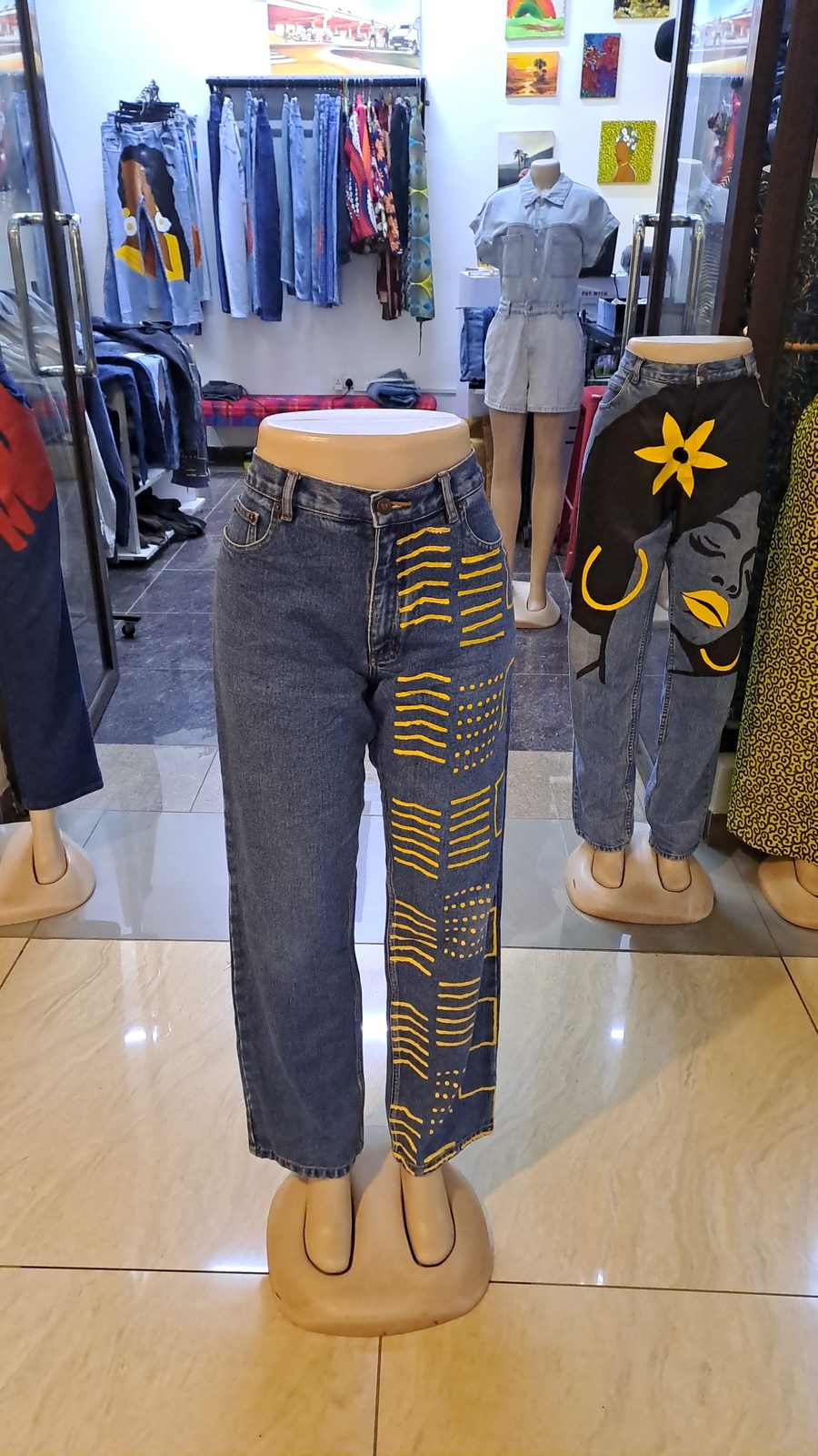 Yellow Tribal Art one leg