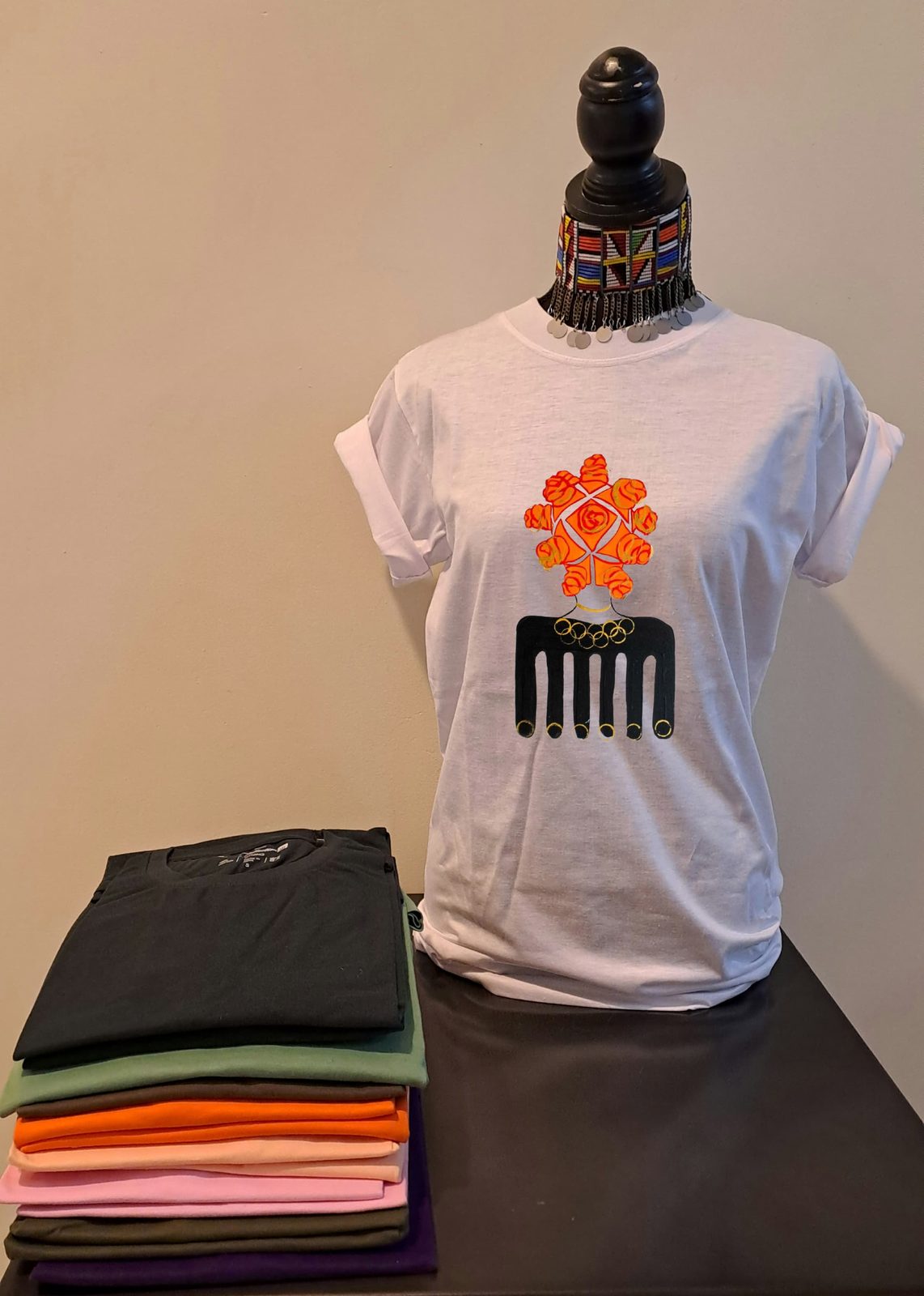 Custom- painted round-neck T-shirt