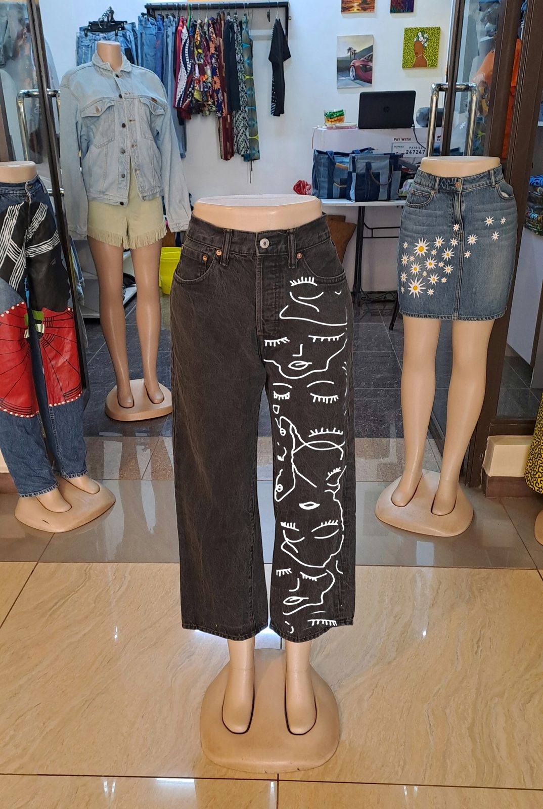 White Tribal Art one leg