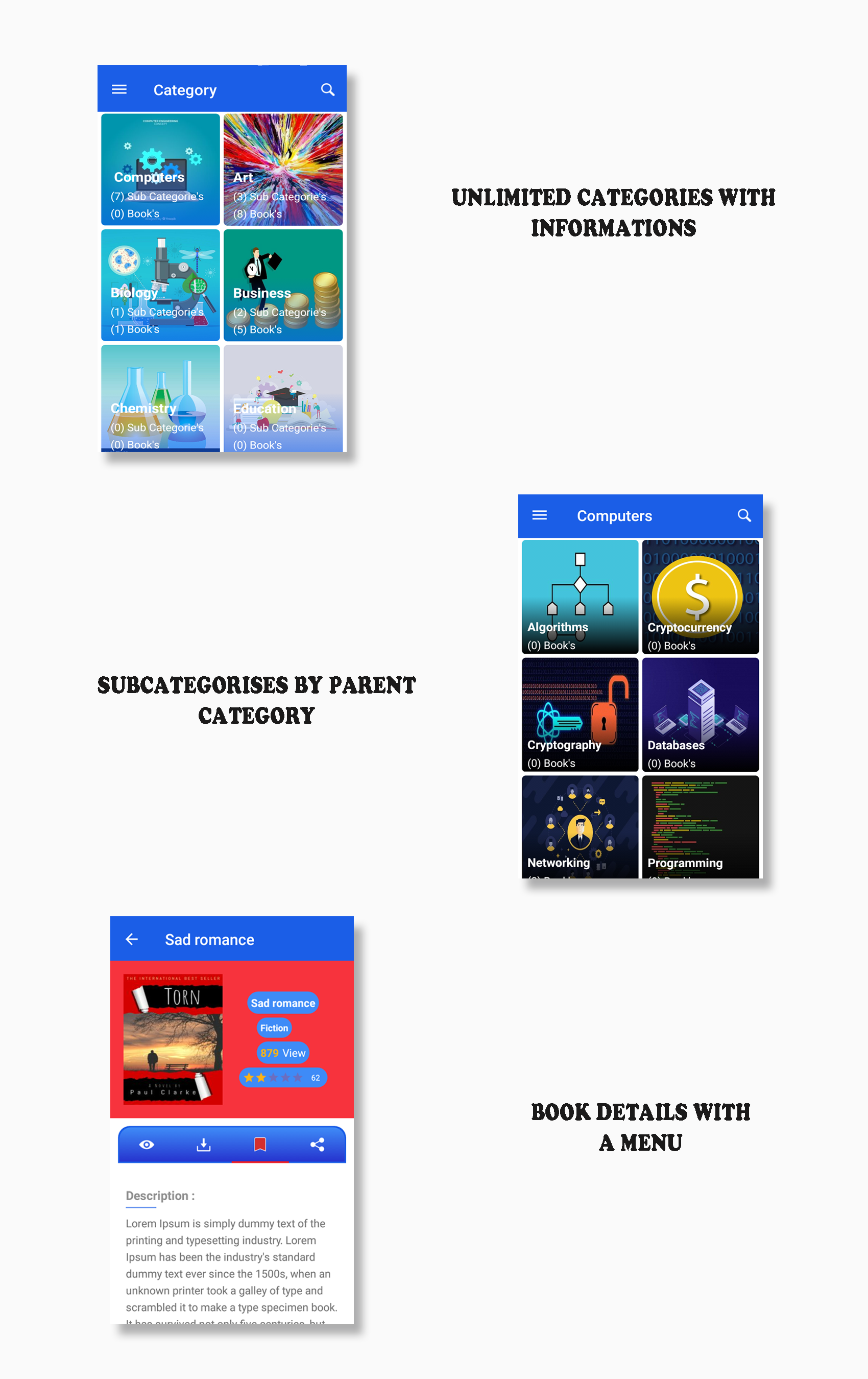 EBook App ( categories and subcategories)