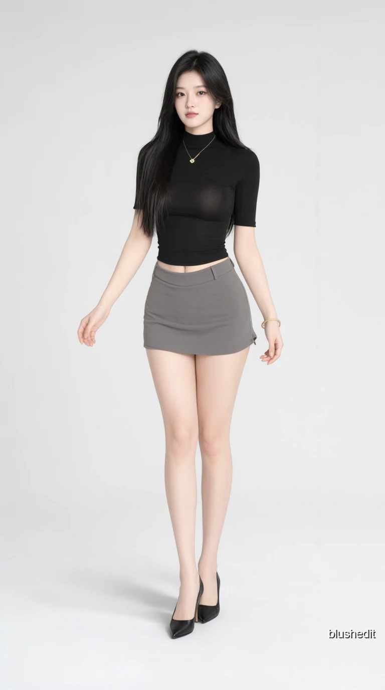 Sheer Black Top and Grey Mini