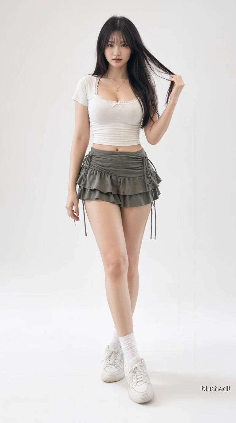 Lace Crop Top and Olive Tiered Mini