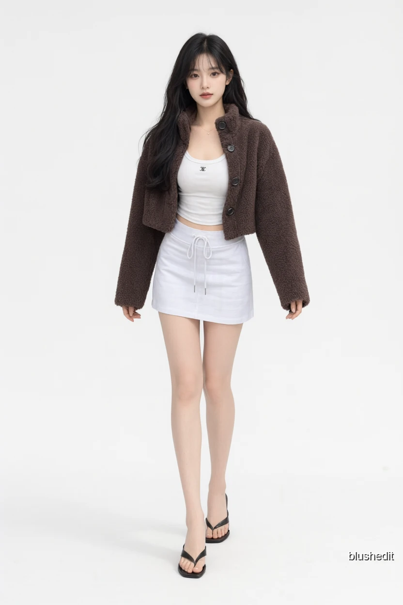 Fuzzy Brown Jacket and Crisp White