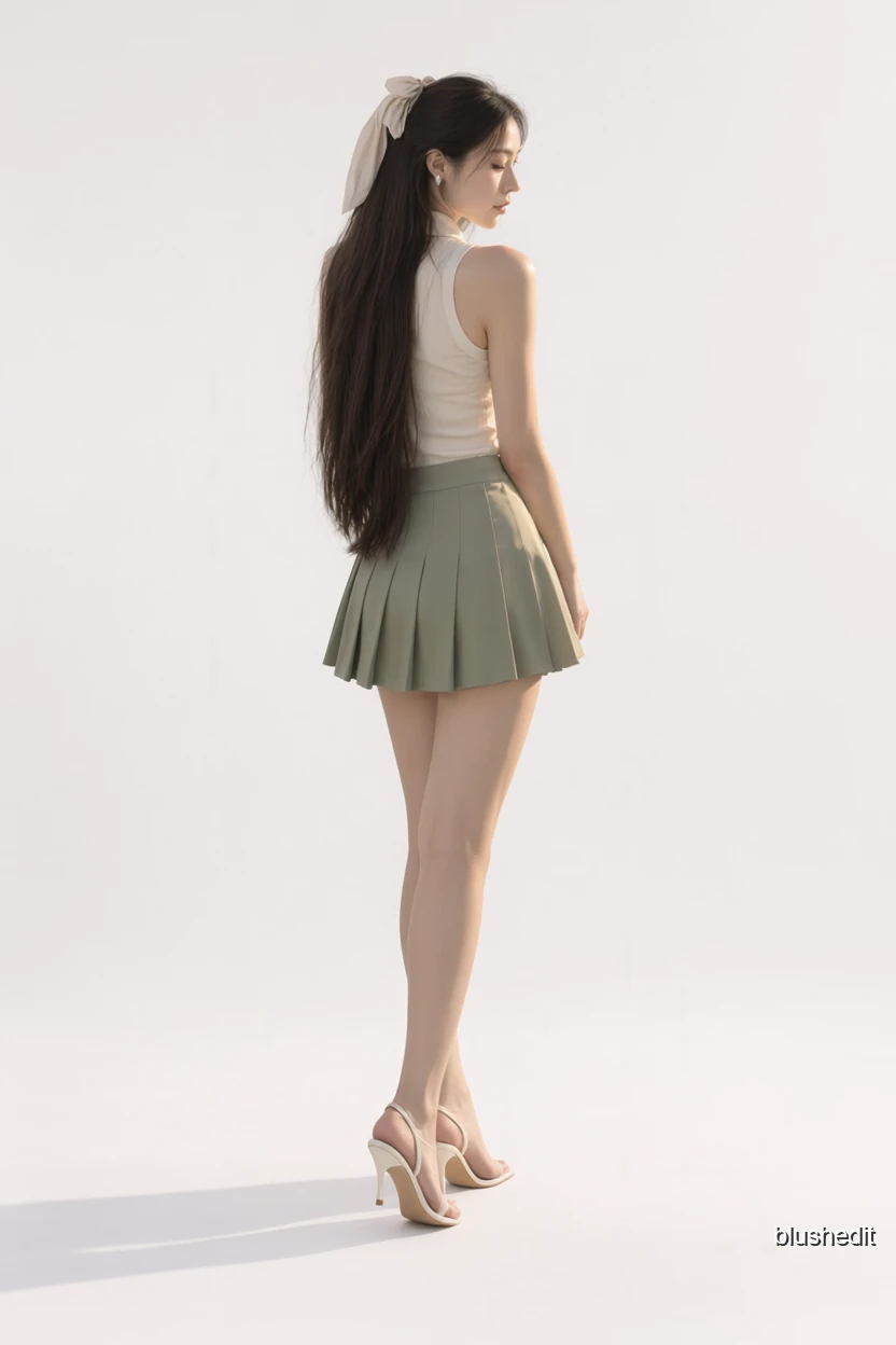 White Tank and Olive Pleats