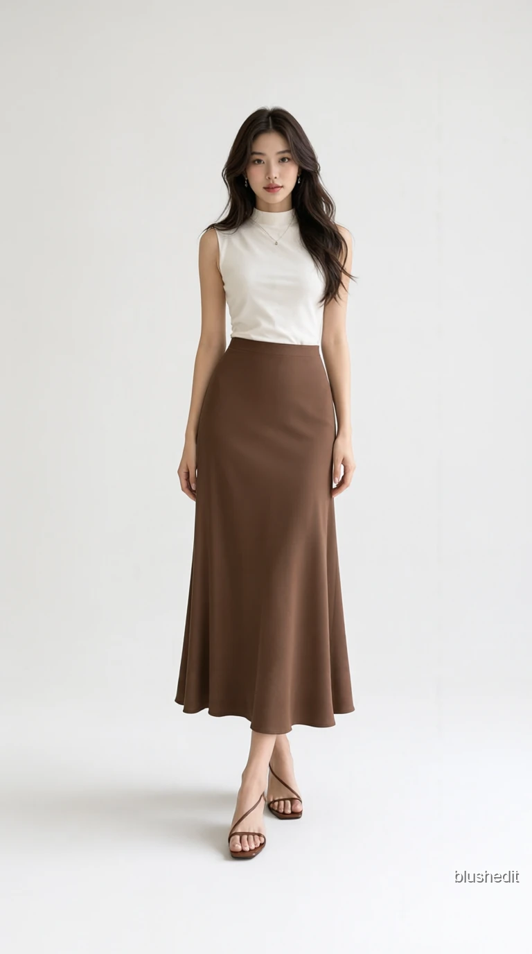 White Mock-Neck and Brown Satin