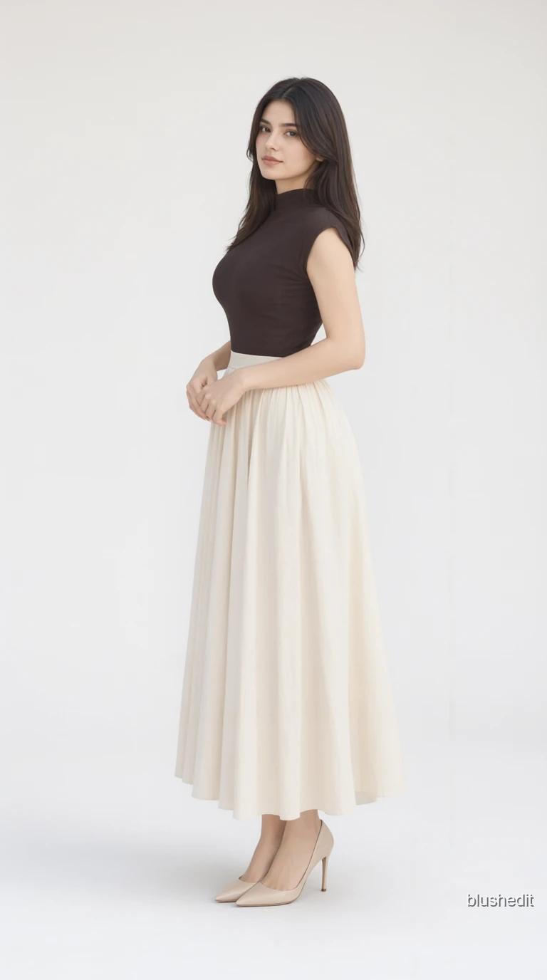 Dark Brown Mock Neck and Cream Maxi
