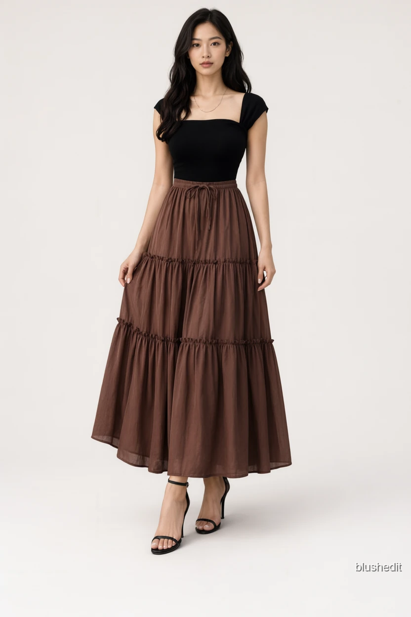 Black Square Neck and Brown Tiers