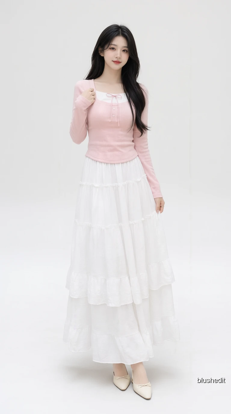 Pink Knit and White Tiered Maxi