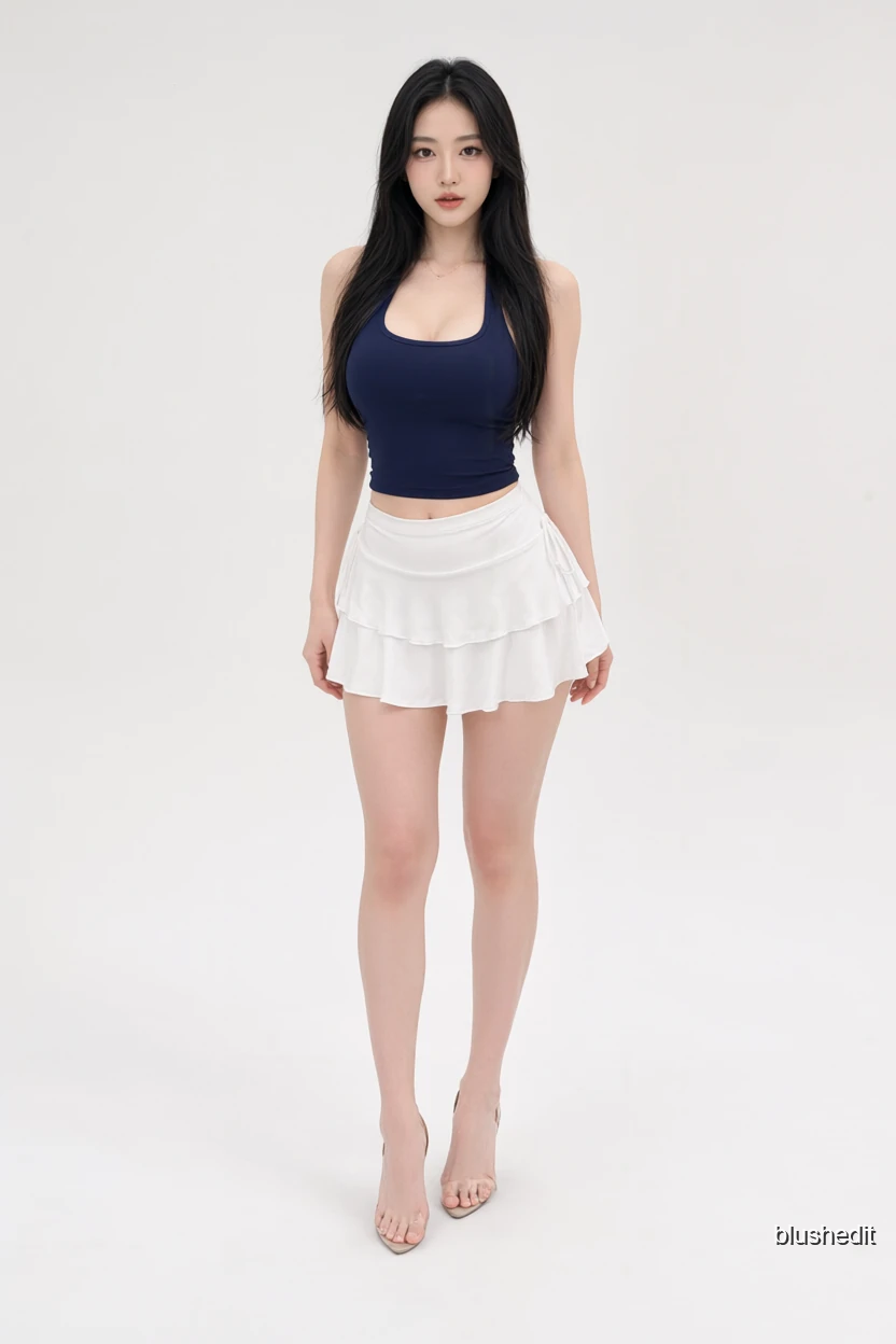 Navy Halter Crop and White Tiered Mini
