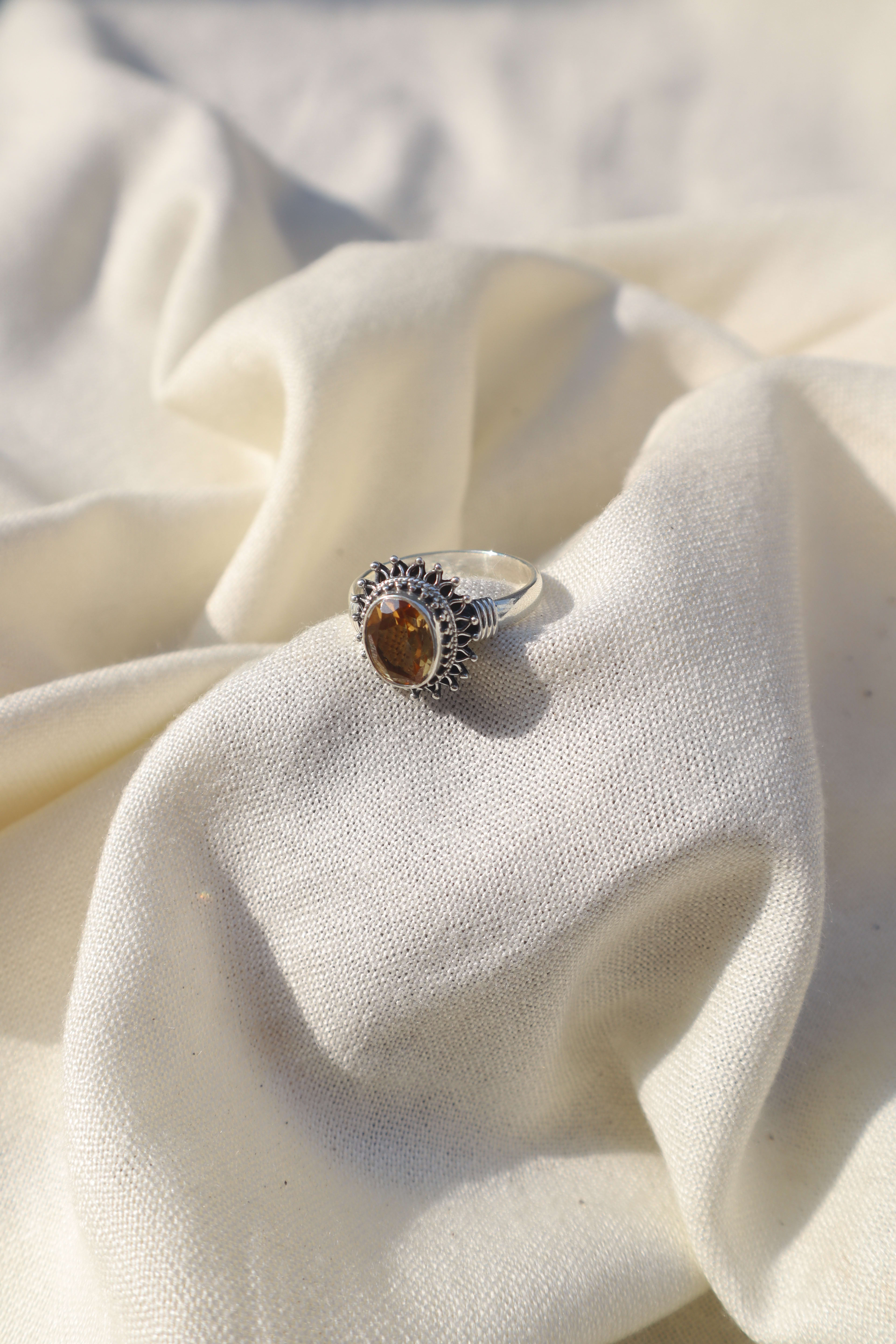 Silver Citrine Flower ring