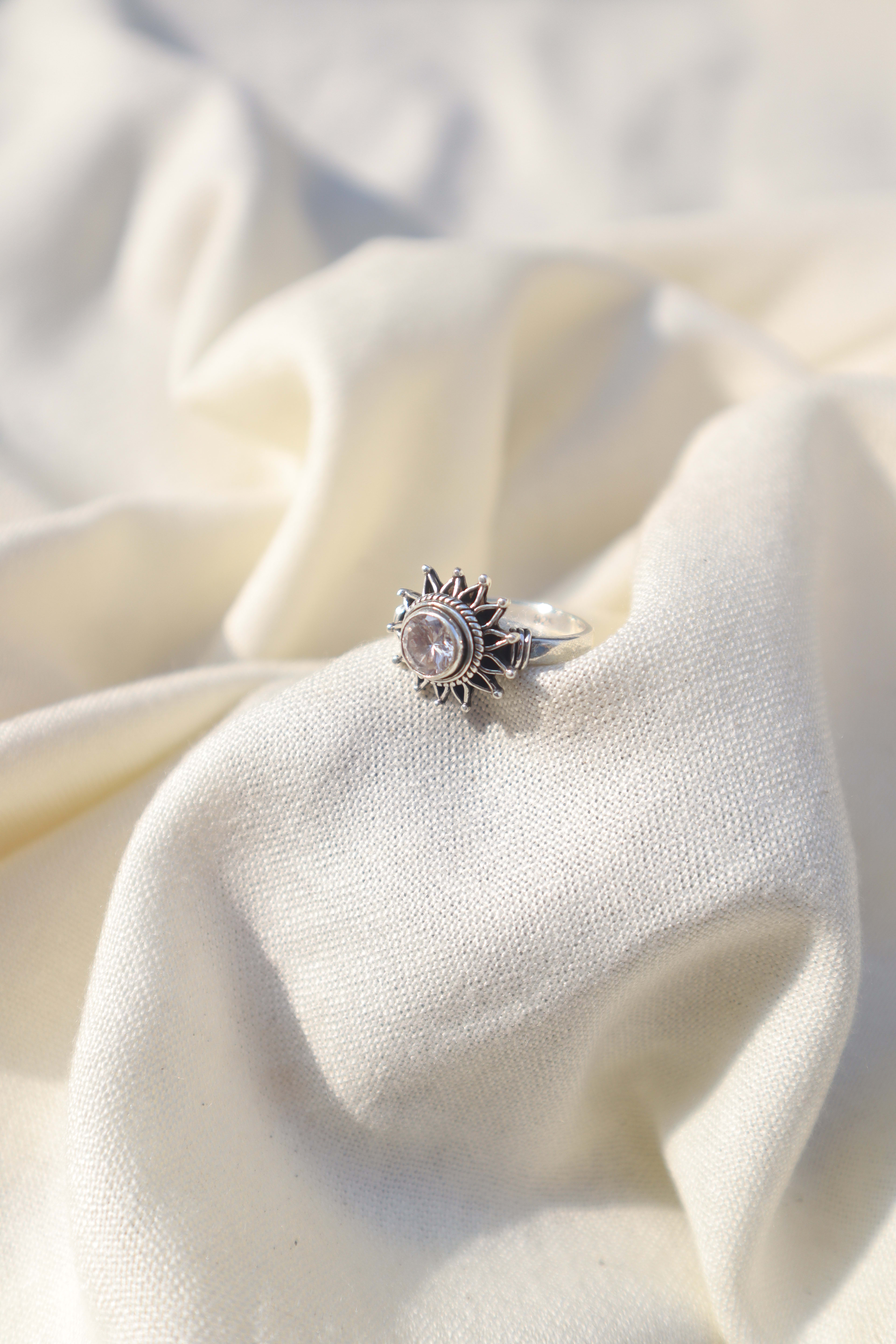Silver Zircon Flower ring