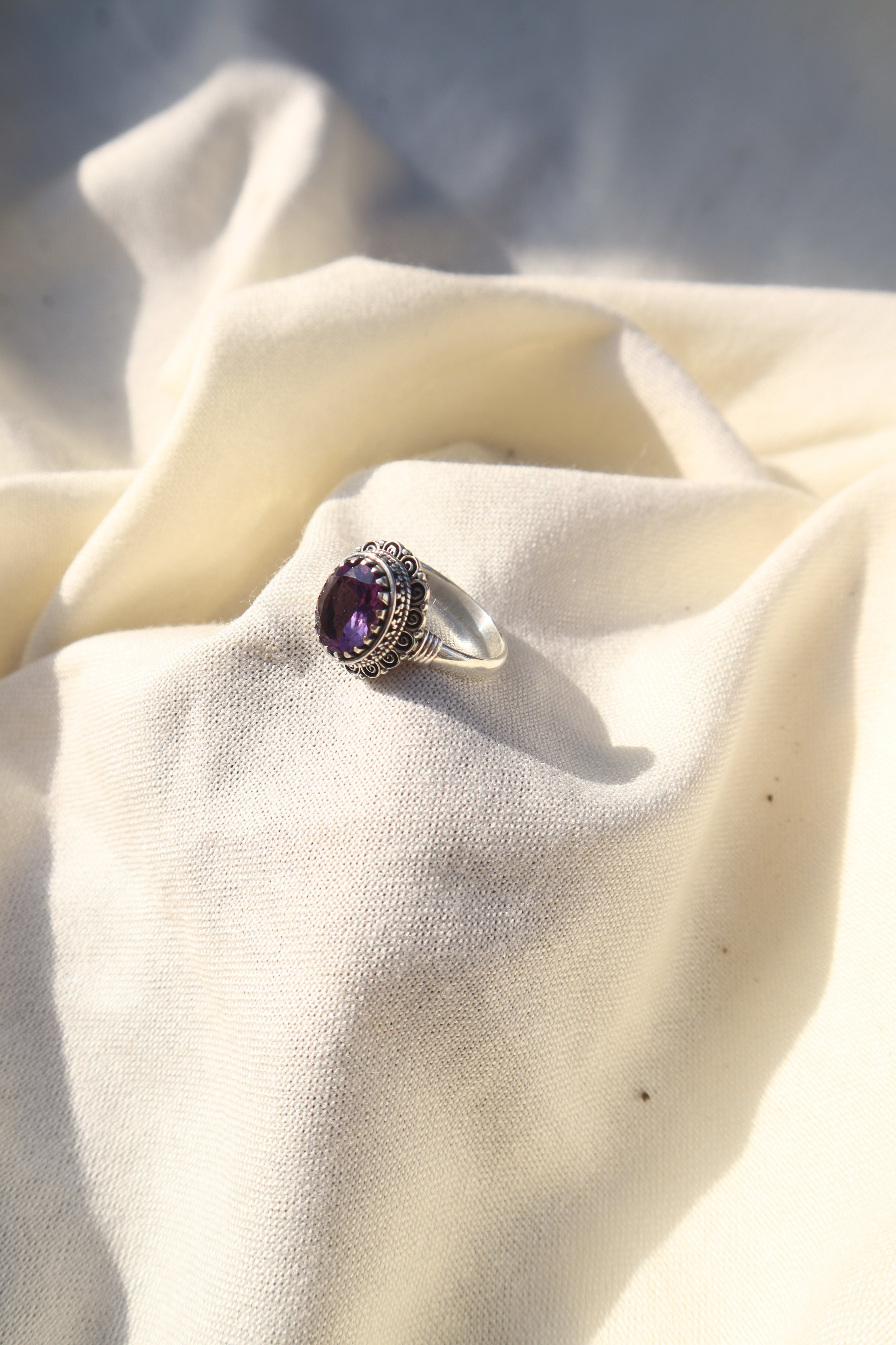 Silver designed Amethyst ring