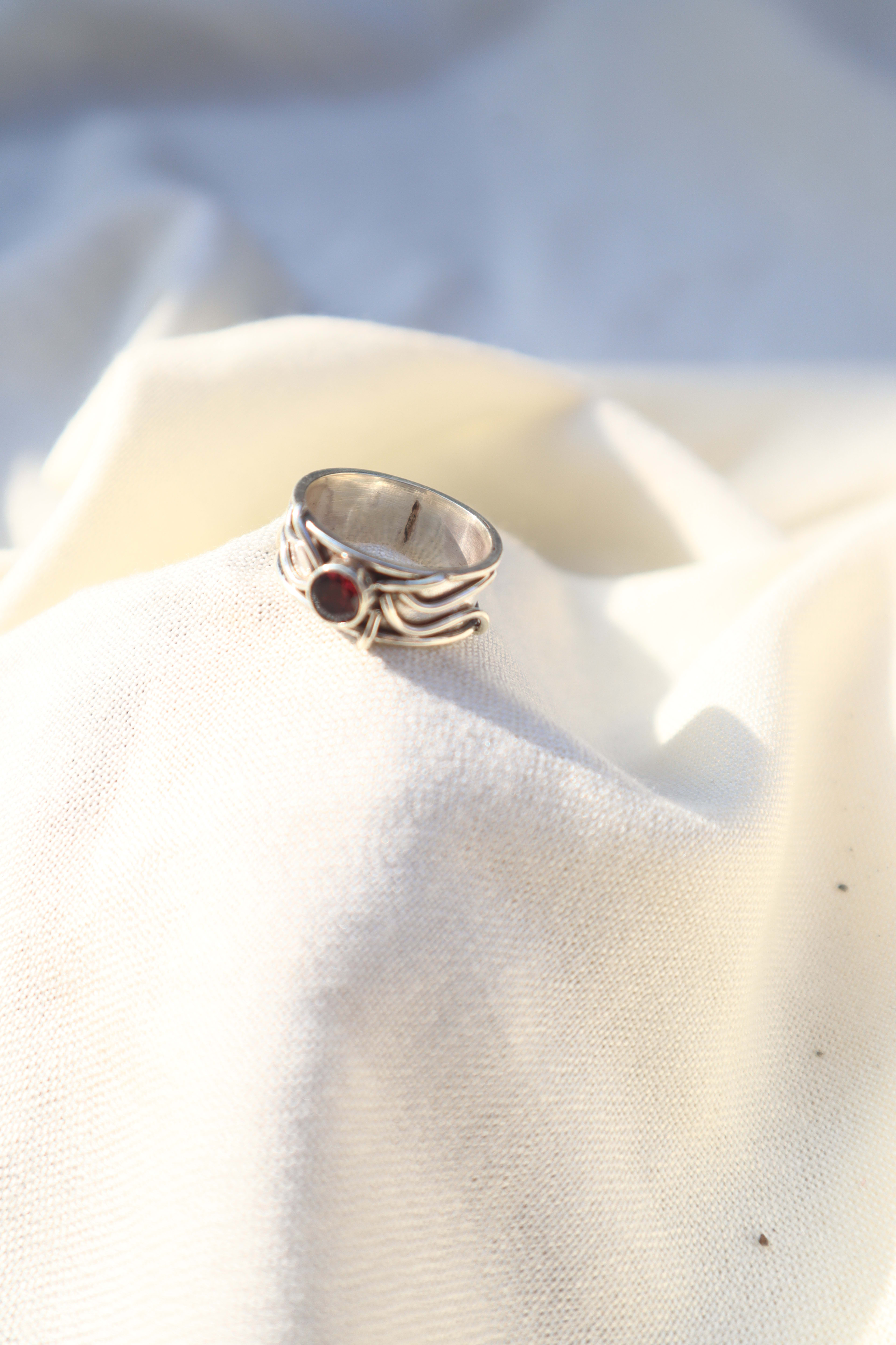 Silver String Garnet ring