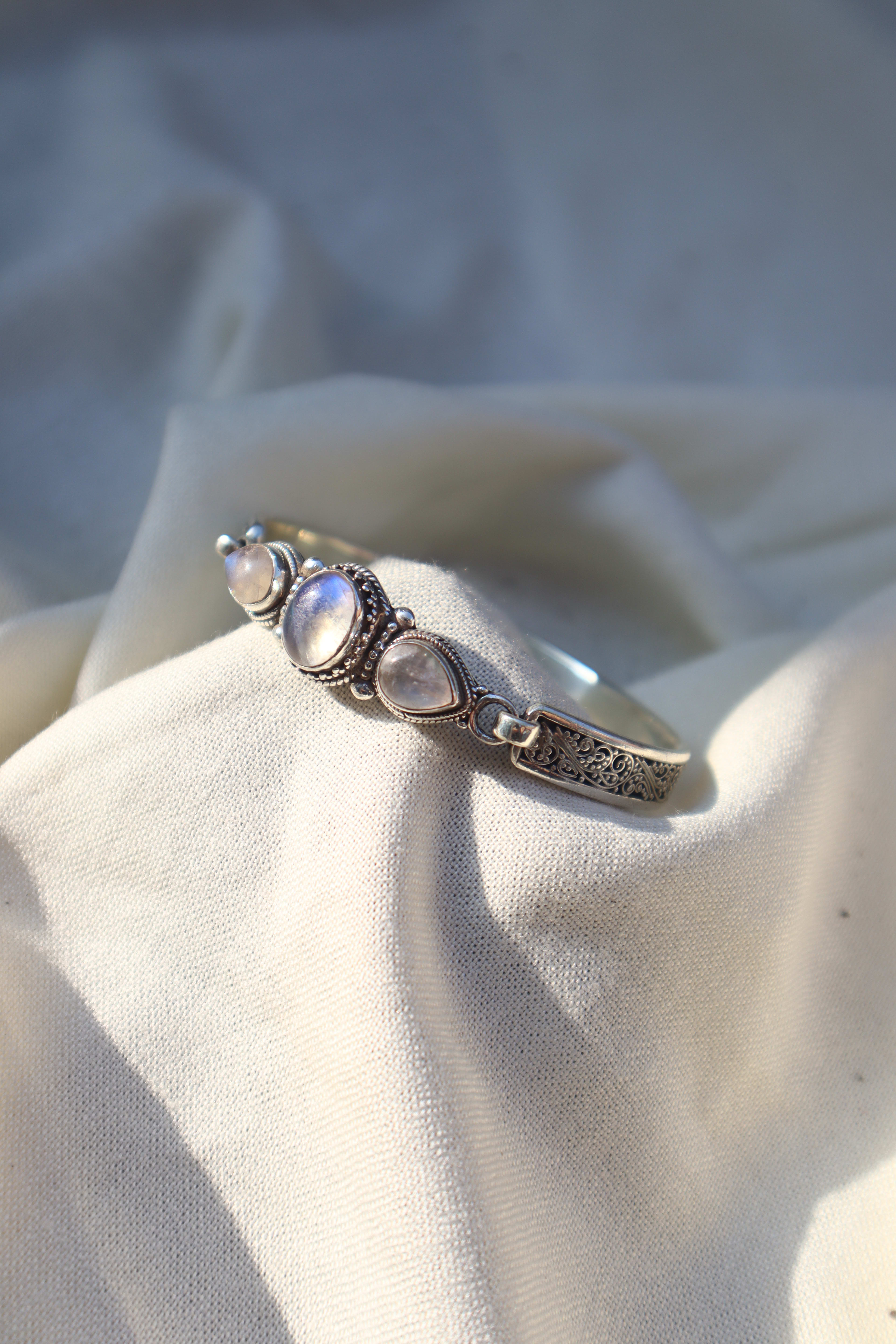 Silver Triple Rainbow Moonstone bracelet