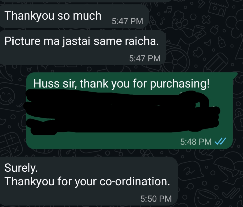 Screenshot of a customer conversation
