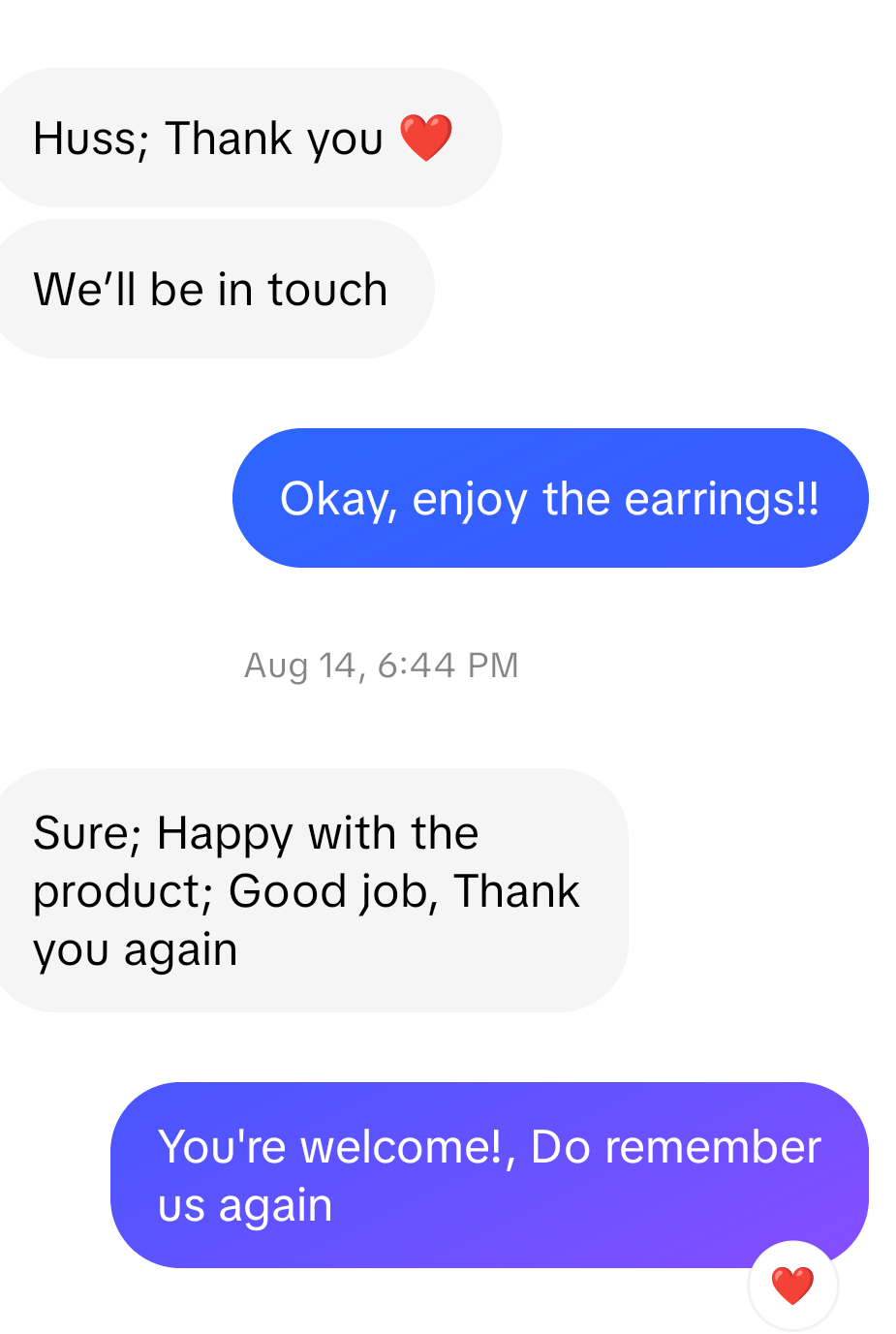 Screenshot of a customer conversation