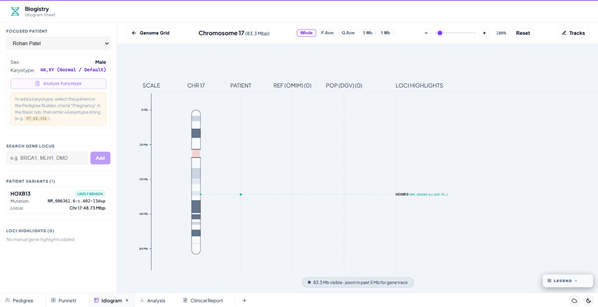 Biogistry High-Resolution Chromosome Idiogram Cytogenetic Inspector UI