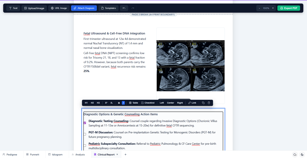 Biogistry Free-Form Clinical Report Builder Interface