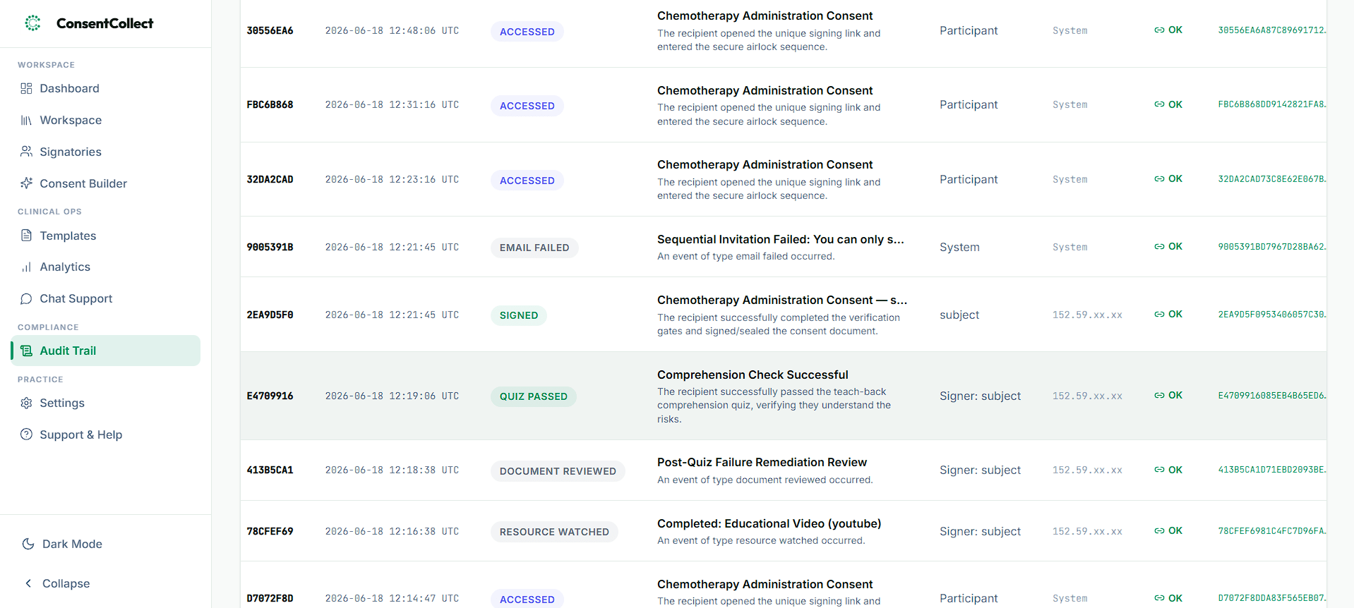 ConsentCollect Secure Audit Log Interface