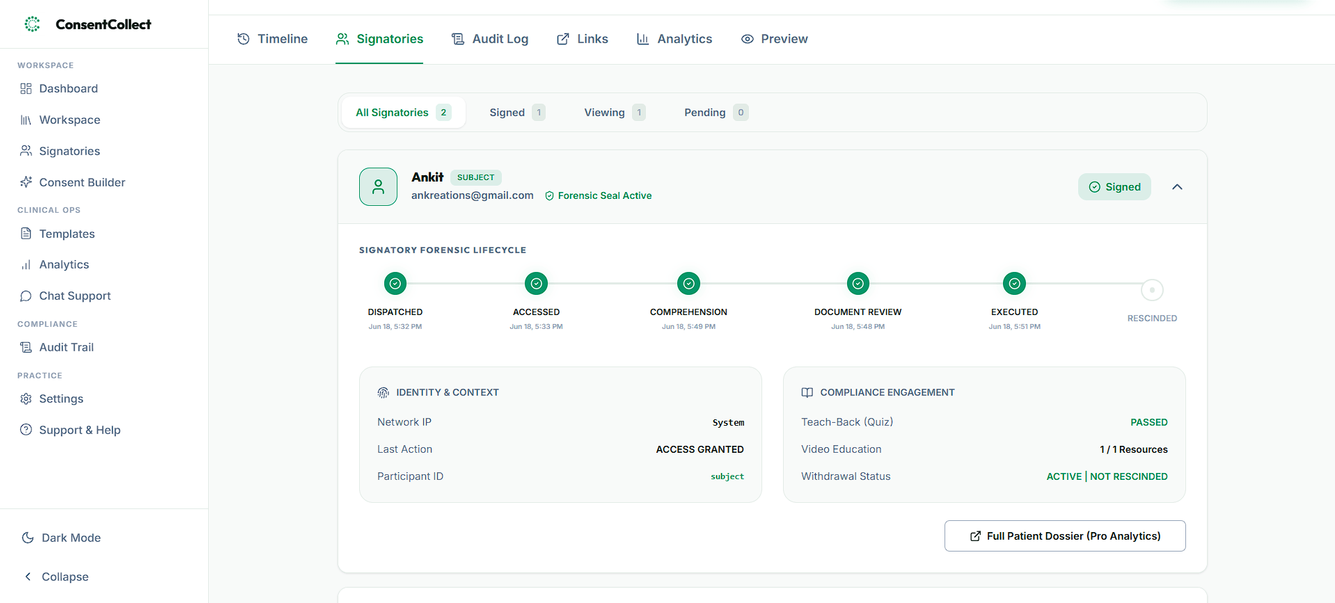 ConsentCollect Clinical Form Workspace