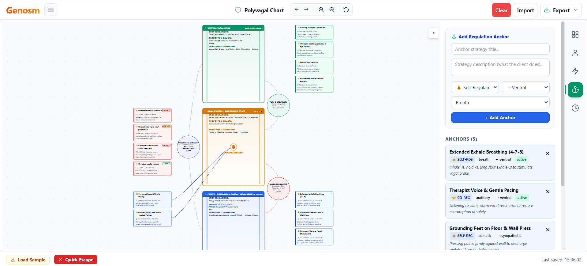 The interface of polyvagal chart maker software