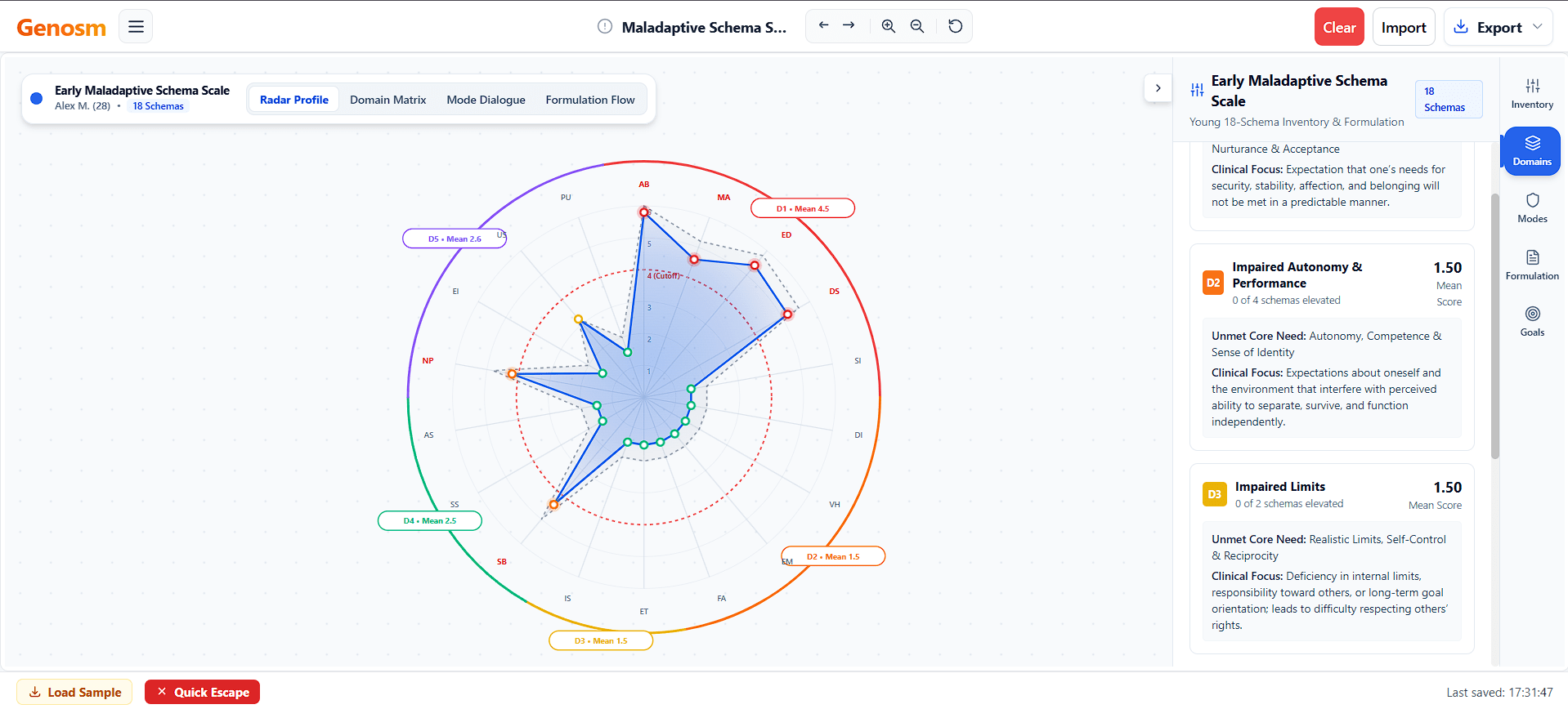 The interface of schema therapy diagram maker software