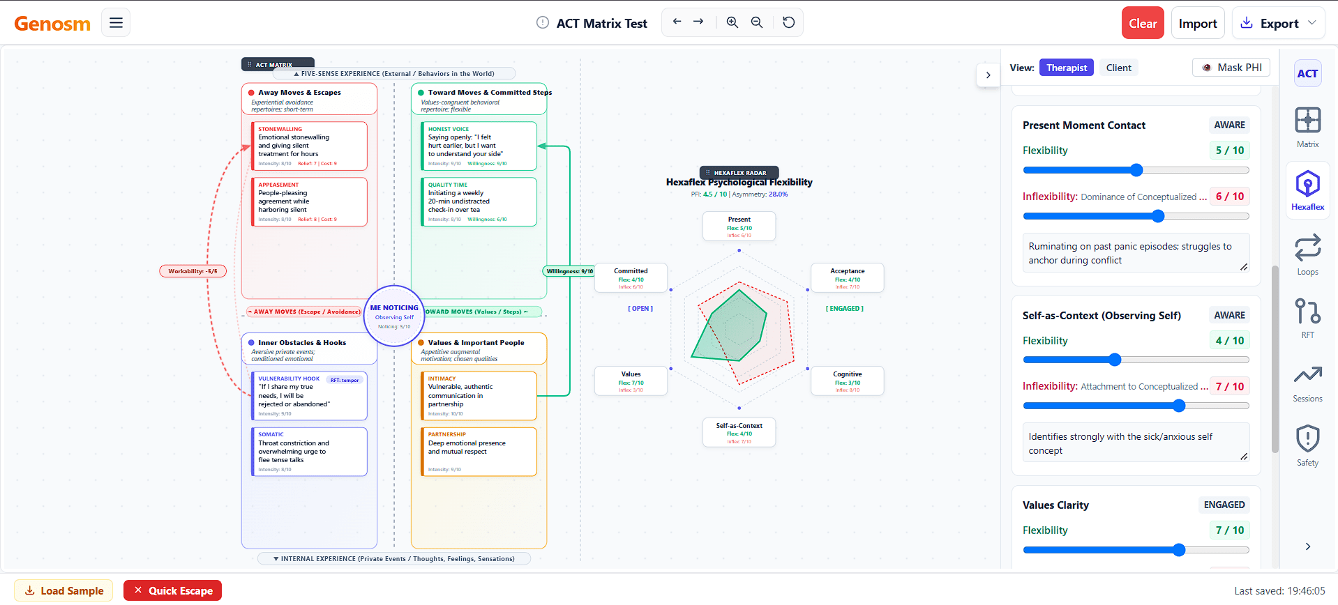 Genosm ACT Matrix Tool & Hexaflex Psychological Flexibility Clinical Formulation Canvas
