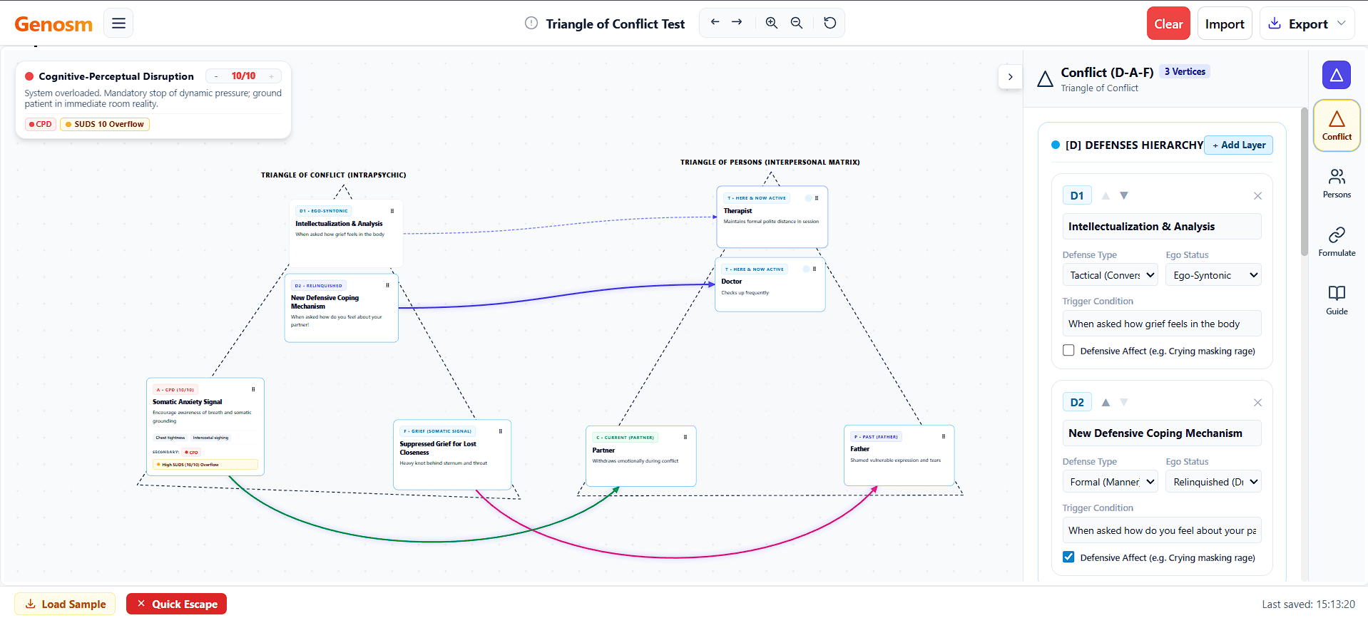 The interface of triangle of conflict tool software