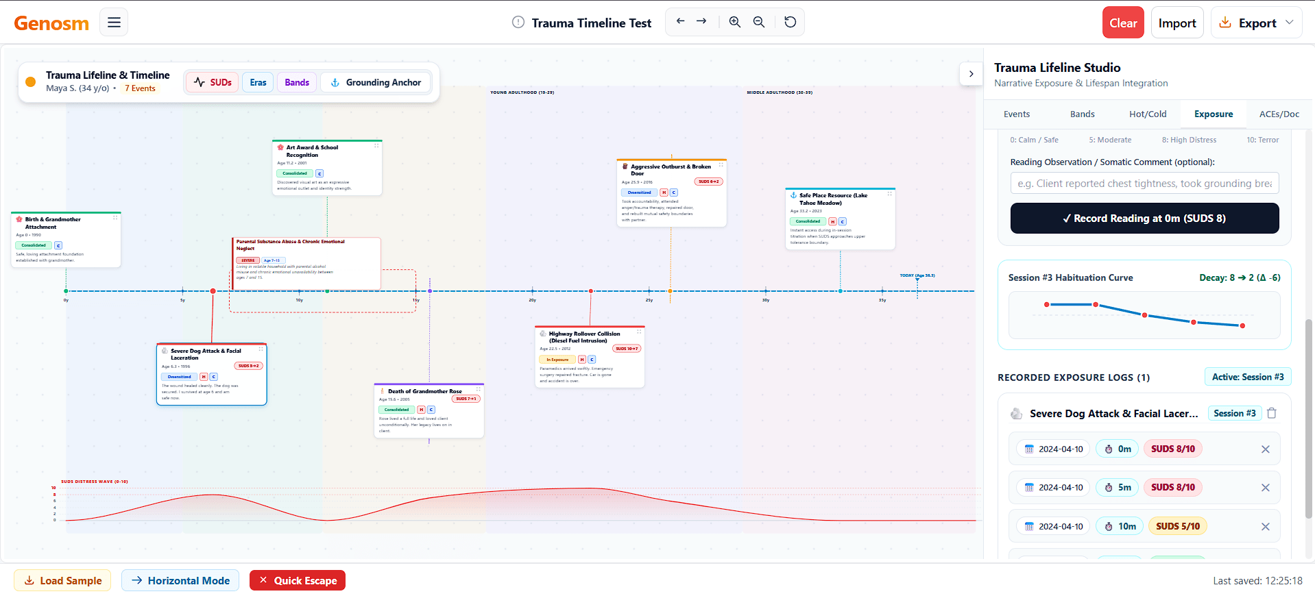 The interface of trauma timeline and lifeline chart maker software